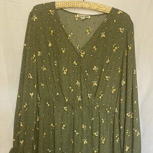 Inspired Hearts Floral Boho Tunic Dress 3X Green Cottagecore Preppy Western 80s